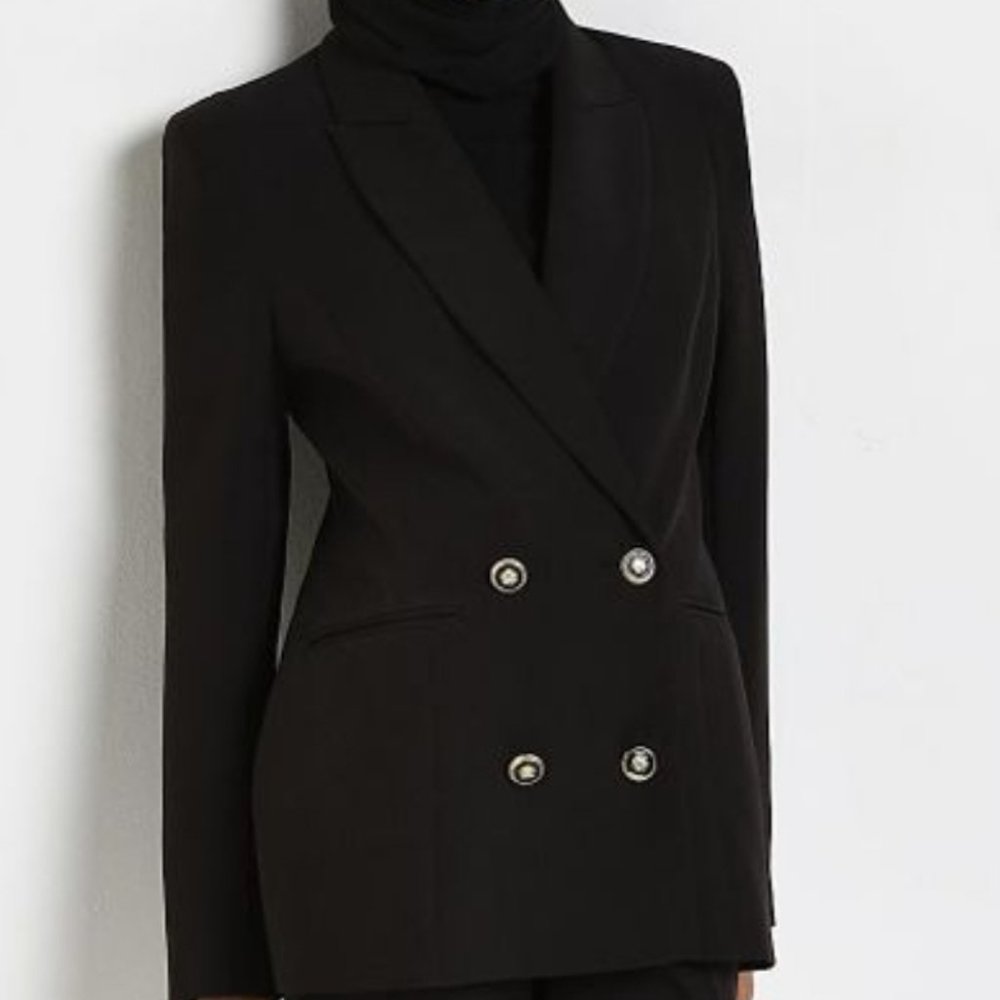 River Island New With Tags Black 90s Minimal Double Breasted Blazer